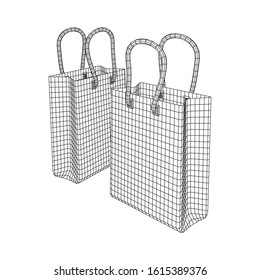 Empty shopping sale bag. Wireframe low poly mesh vector illustration