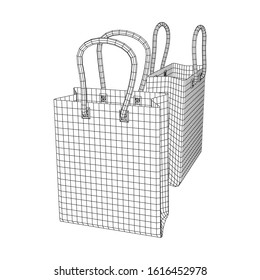 Empty shopping sale bag. Wireframe low poly mesh vector illustration