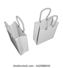 Empty shopping sale bag. Wireframe low poly mesh vector illustration