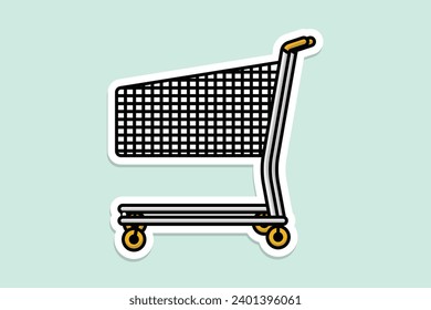 Ilustración vectorial de diseño de la cinta de compras vacía. Concepto de icono de objeto comercial y de compras. Carros de compras para productos vista lateral diseño de iconos de logotipo con sombra.