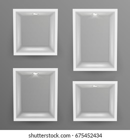 Empty Show Window, Niche Set Vector. Abstract Clean Shelf, Niche, Wall Showcase. Good For Exhibit, Presentations, Display Your Product.