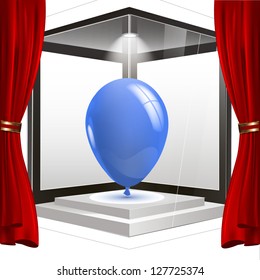 Empty showcase with a blue balloon or storefront to place your object. vector design
