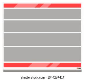 Empty showcase with free space for products display. Fridge in supermarket for food and production. Shelves with cooling control system. Blank row for storage and keeping goods fresh. Vector in flat
