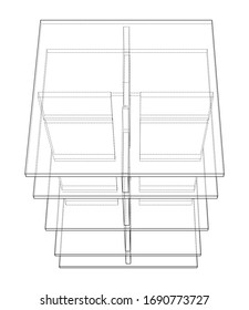 Empty showcase outline. Vector rendering of 3d. Wire-frame style. The layers of visible and invisible lines are separated