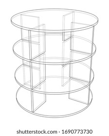 Empty showcase outline. Vector rendering of 3d. Wire-frame style. The layers of visible and invisible lines are separated