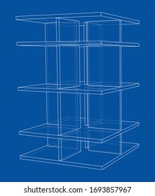 Empty showcase outline. Vector rendering of 3d. Wire-frame style. The layers of visible and invisible lines are separated