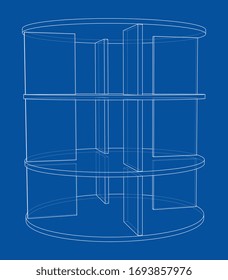 Empty showcase outline. Vector rendering of 3d. Wire-frame style. The layers of visible and invisible lines are separated