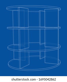 Empty showcase outline. Vector rendering of 3d. Wire-frame style. The layers of visible and invisible lines are separated