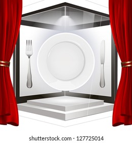 Empty showcase with an empty plate or storefront to place your object. vector design