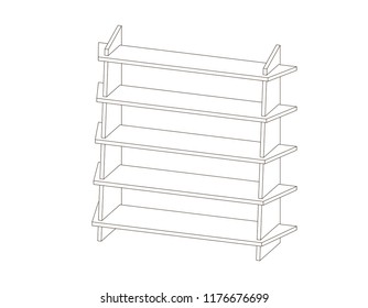 Empty showcase. Vector outline illustration. Dimetric projection.