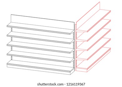 Empty showcase. Vector outline illustration. Dimetric projection.