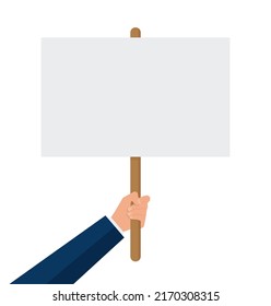 Empty sign in hand. Hands holding blank protest poster. Cartoon vector illustration. Placard and poster empty, protest announcement board Eps 10