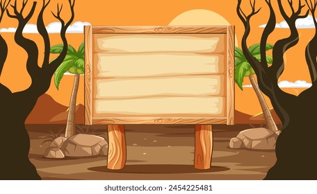 Empty signboard with trees and sunset background