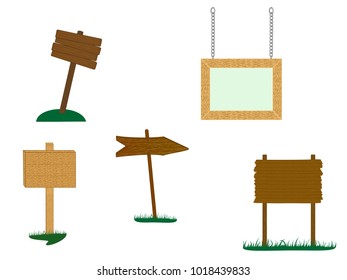 Empty signboards for indicating the way. Wooden banners for information. Vector Scalable Illustration