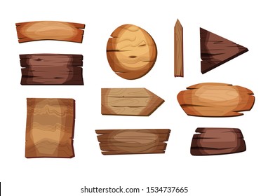 Empty signboards or wood planks of different colors and textures. Set of old, retro banners. Vector illustration.