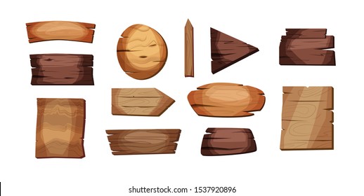 Empty signboards or wood planks of different colors and textures. Set of old, retro banners. Vector illustration.