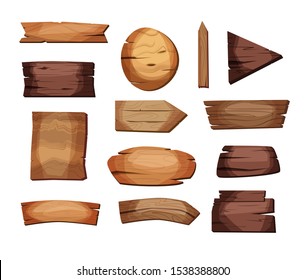 Empty signboards or wood planks of different colors and textures. Set of old, retro banners. Vector illustration.