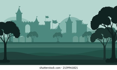 Empty silhouette medieval background illustration