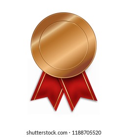 Empty silver bronze winner third place with red ribbons isolated on white background vector illustration