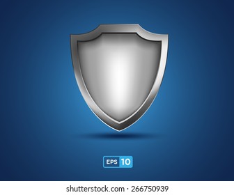 Empty silver shield on the blue background