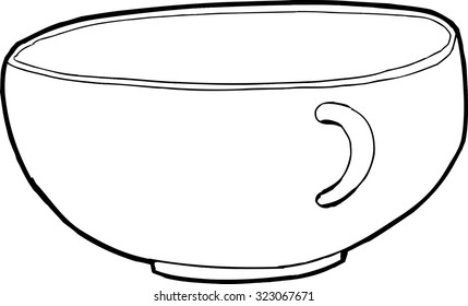 Empty single teacup outline illustration over white