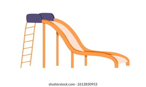 Empty slide for kids playground. Slider, amusement equipment with ladder. Children structure, outside unit for outdoor nursery, kindergarten play. Flat vector illustration isolated on white background