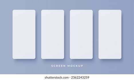 Empty smartphone screen mockup isolated on grey background. Blank screen with soft smooth shadow for user interface presentation. Element for your design. Vector eps 10.