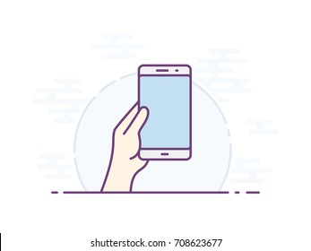 Empty Smartphone Screen For Your Icon. Vector Icon For A Mobile App User Interface Or Manual. Hand Holding Smartphone. Vector Illustration.