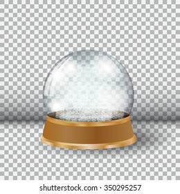 Empty Snow Globe. Big white transparent glass sphere on a stand  