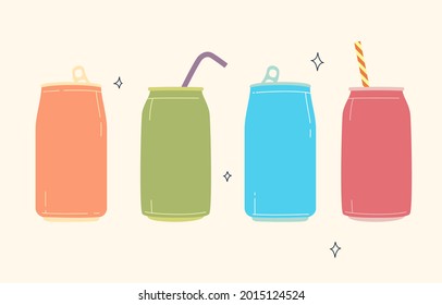 Empty soda cans templates with no packaging design. A place for text or images. Flat and outline vector illustration isolated on pink background.