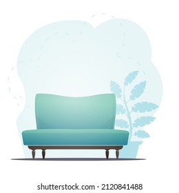 Empty sofa and houseplant. Background with space for your character. Vector flat illustration.