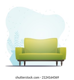 Empty sofa and houseplant. Background with space for your character. Vector flat illustration.