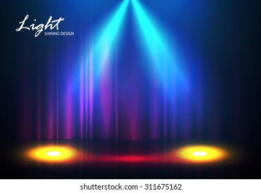 Empty space with colorful spotlights. Vector illustration