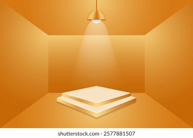 empty space with gold podium to display products with spotlight