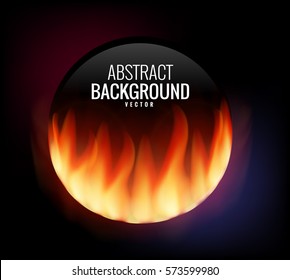 Empty space for an inscription with burning paper. Vector graphics with realistic effects of fire, flame, light. Design element. A background for your label. Burning paper effect.