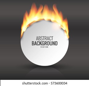 Empty space for an inscription with burning paper. Vector graphics with realistic effects of fire, flame, light. Design element. A background for your label. Burning paper effect.