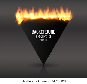 Empty space for an inscription with burning paper. Vector graphics with realistic effects of fire, flame, light. Design element. A background for your label. Burning paper effect.
