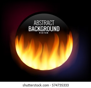 Empty space for an inscription with burning paper. Vector graphics with realistic effects of fire, flame, light. Design element. A background for your label. Burning paper effect.