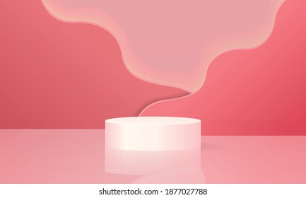 Espacio vacío para mostrar publicidad de productos. Concepto de valentina rosa con fondo de curva. Vector de podio realista.
