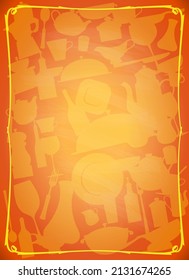 Empty space vector background for menu card with utensil silhouettes on a backdrop and simple frame