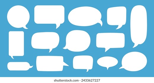 Empty speech bubble. Cartoon text box for message, comic white talk sticker. Doodle speaker comments. Balloon and cloud elements for lettering isolated. Vector set. Shapes for dialog, conversation