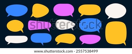 Empty speech bubble collection. Colorful bright cartoon text box set. Comic chat message balloon pack for poster, label, tag, banner, badge, sticker. Pop art doodle frame or border bundle. Vector