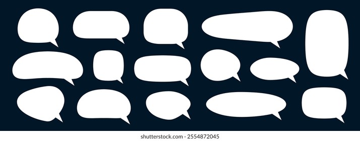 Empty speech bubble collection. White cartoon text box set. Comic chat message balloon pack for poster, label, tag, banner, badge, sticker. Pop art doodle frame or border bundle. Vector illustration