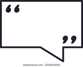 Empty speech bubble featuring double quotation marks at both ends, creating a blank space ideal for writing quotes or comments, perfect for communication and expression