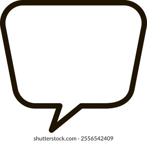 Empty speech bubble featuring rounded corners and a small triangular tail at the bottom, symbolizing communication, conversation, and the exchange of ideas in discussions