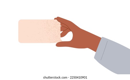 Burbuja de voz vacía en la mano. Mantenga una tarjeta en blanco para comentarios, citas, opiniones y pensamientos. Brazo mostrando retroalimentación. Concepto de comunicación. Ilustración vectorial gráfica plana aislada en fondo blanco