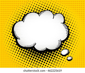  Empty speech bubble on dots background. Vector hand-drawn colorful background in pop art retro comic style.
