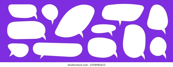 Empty speech bubble set. Blank cartoon text box collection. Comic chat message balloon pack for poster, label, tag, banner, badge, sticker. Pop art doodle frame or border bundle. Vector