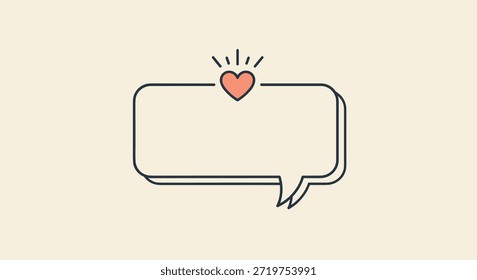 Empty speech bubble with a small red heart icon on a soft beige background for social media message templates.