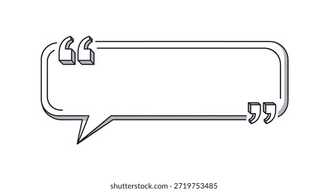 Modelo de balão de fala vazio com aspas tridimensionais para mensagens, aspas ou comentários de mídia social.